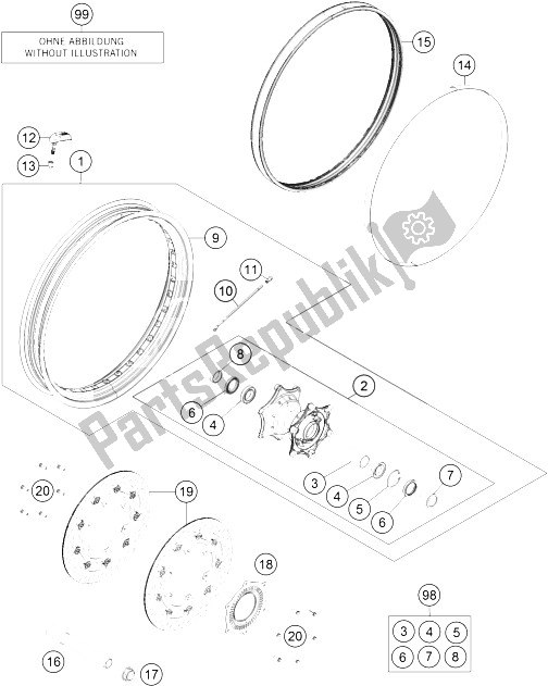 All parts for the Front Wheel of the KTM 1290 Super Adventure WH ABS 16 Australia 2016