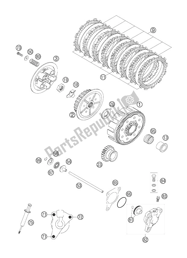 Alle onderdelen voor de Koppeling van de KTM 250 SX F Europe 2005