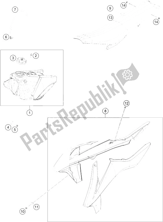 Tutte le parti per il Serbatoio, Sedile, Coperchio del KTM 250 SX F Europe 2016