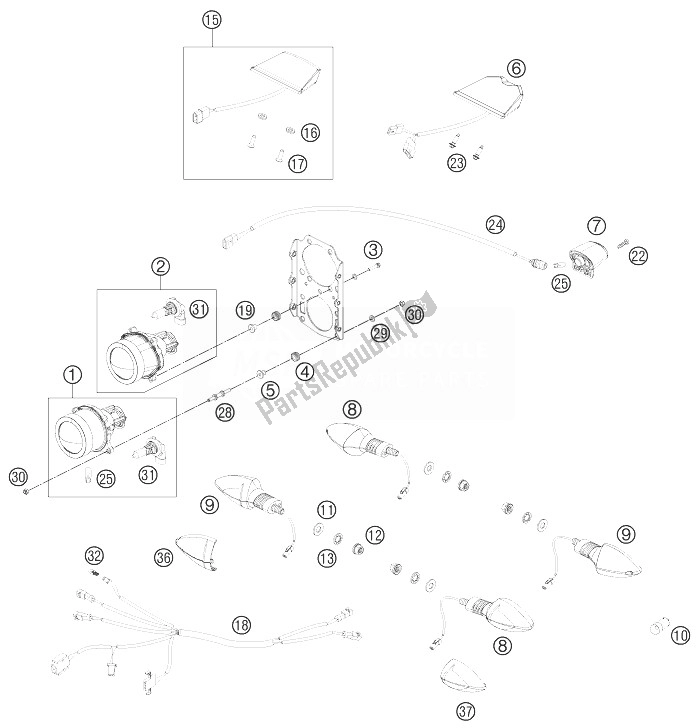 All parts for the Lighting System of the KTM 450 Rally Factory Replica Europe 2014
