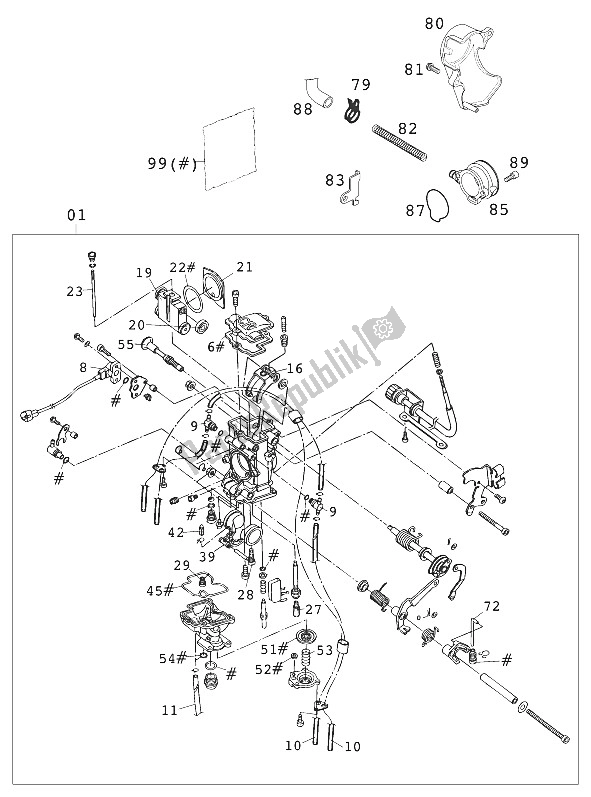 Todas las partes para Carburador Keihin Mx Fcr 39 Racing de KTM 400 MXC Racing USA 2001