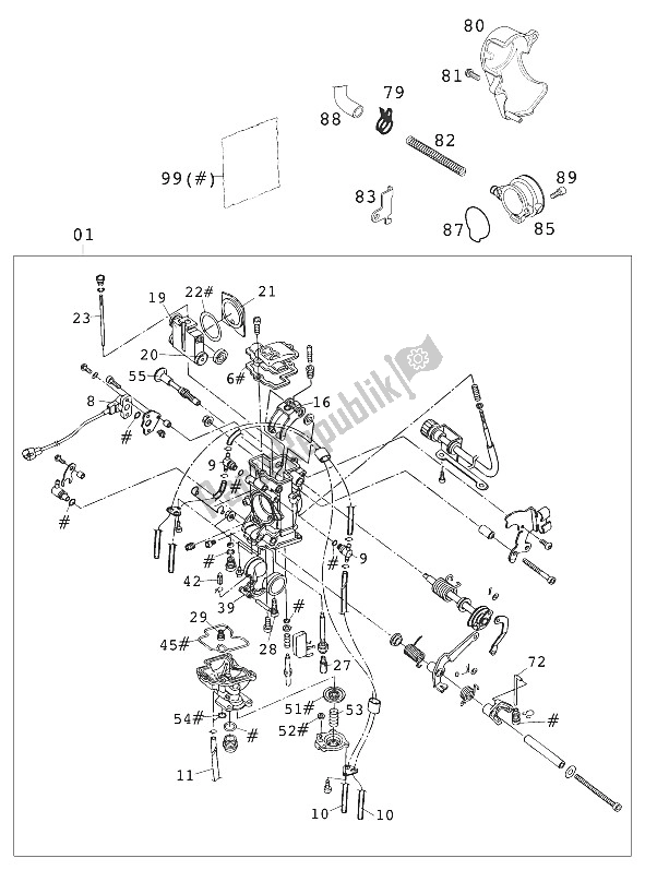 Tutte le parti per il Carburatore Keihin Mx Fcr 39 Racing del KTM 540 SXS Racing Europe 2001