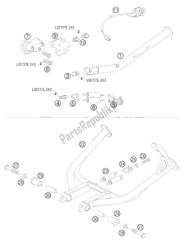 Todas las partes para Soporte Principal - Soporte Lateral de KTM 950 Adventure Black USA 2005