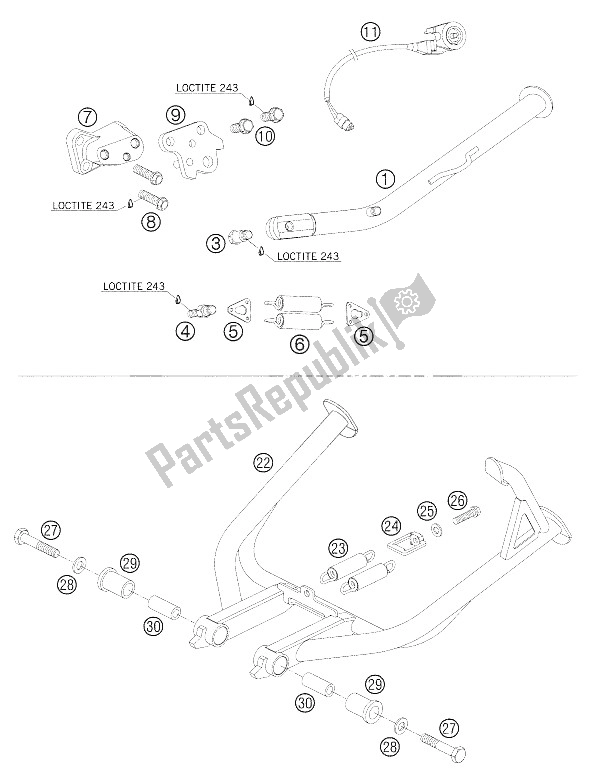 All parts for the Stand Main - Stand Side of the KTM 950 Adventure Orange Europe 2005