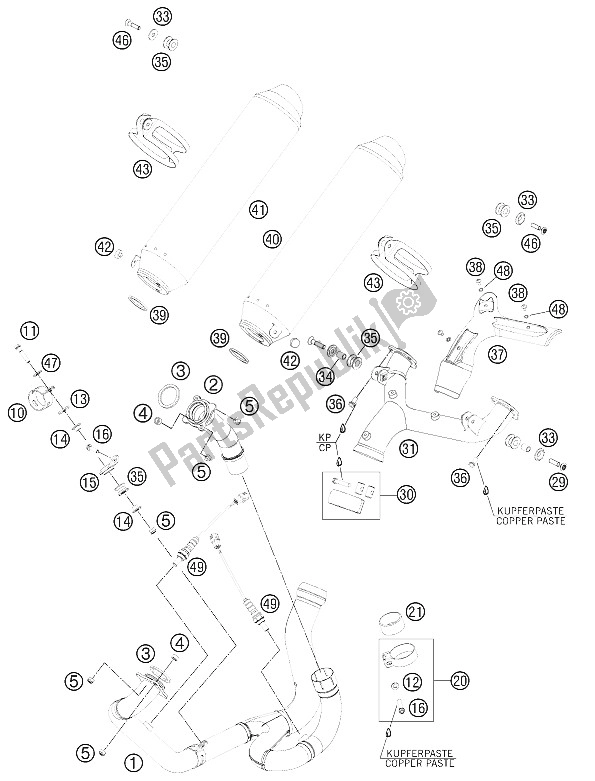 Tutte le parti per il Impianto Di Scarico del KTM 990 Superm T Black ABS France 2012