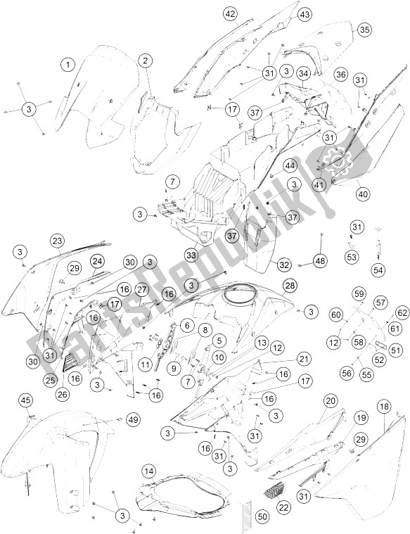 Tutte le parti per il Maschera, Parafango del KTM 1190 ADV ABS Grey WES Europe 2015