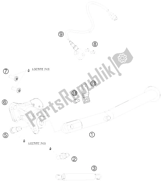 All parts for the Side / Center Stand of the KTM 990 Supermoto Orange France 2009