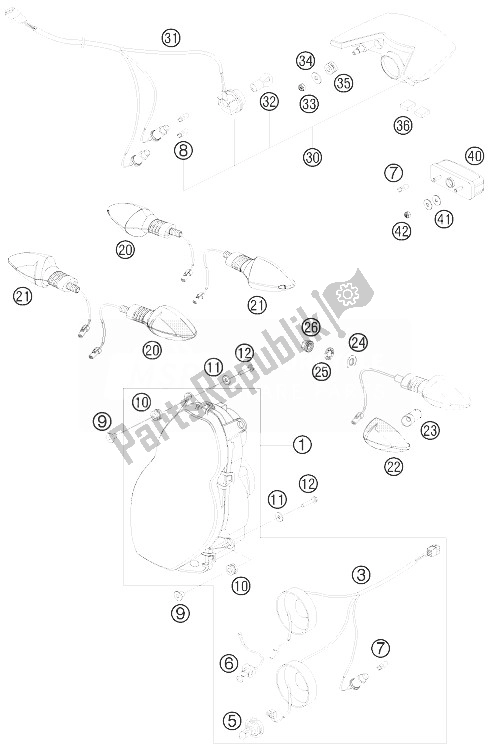 All parts for the Lighting System of the KTM 990 Adventure Orange ABS 10 Europe 2010