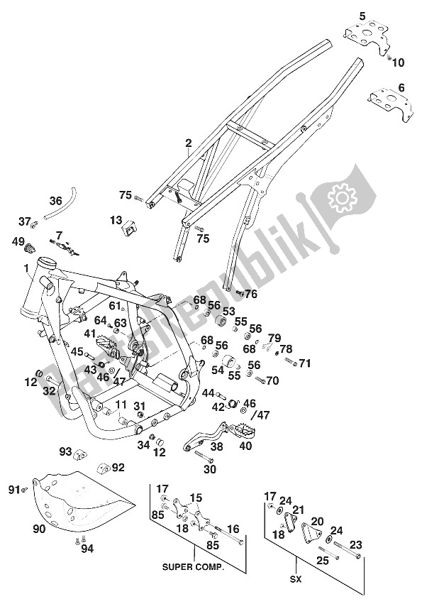 All parts for the Frame , Lc4 Sx,sc '97 of the KTM 400 SXC WP Europe 1997