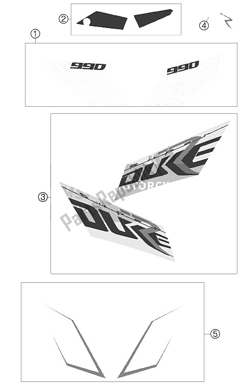 All parts for the Decal of the KTM 990 Super Duke R Europe 2011