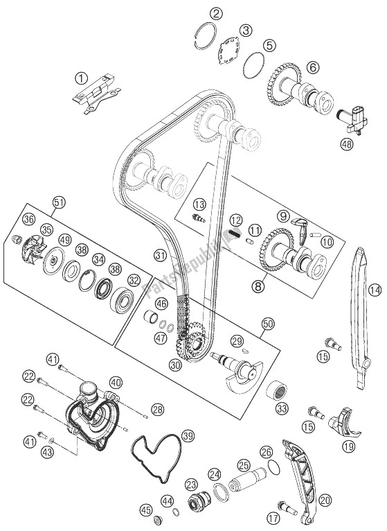 Alle onderdelen voor de Timing Aandrijving van de KTM 250 SX F USA 2014
