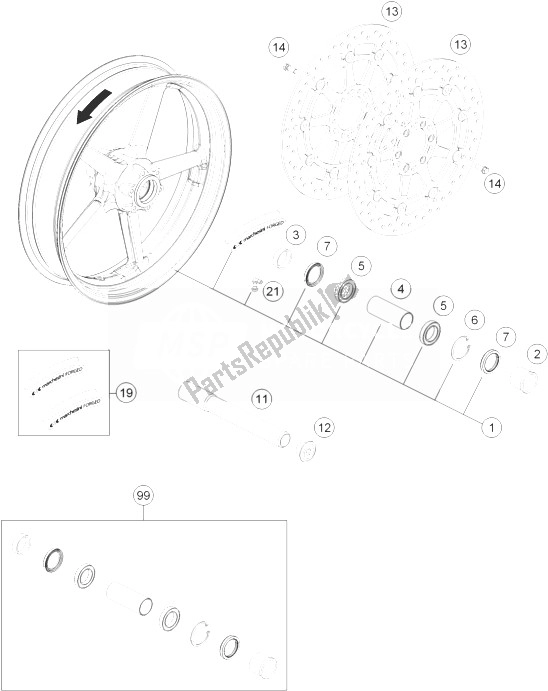 All parts for the Front Wheel of the KTM 990 Supermoto R ABS Europe 2013