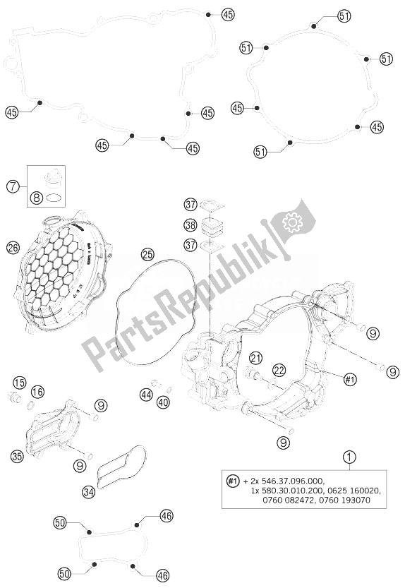 All parts for the Clutch Cover of the KTM 250 EXC SIX Days Europe 2014