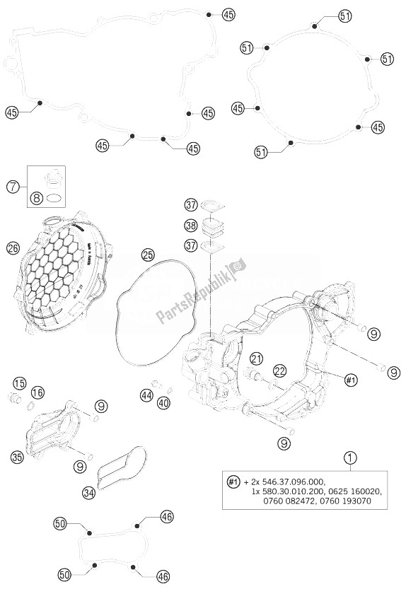 All parts for the Clutch Cover of the KTM 250 SX Europe 2013