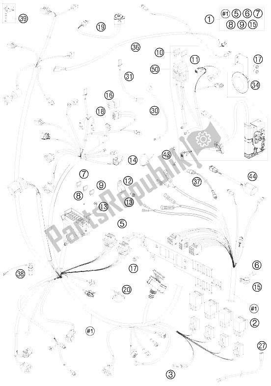 All parts for the Wiring Harness of the KTM 990 Adventure R 09 Australia United Kingdom 2009