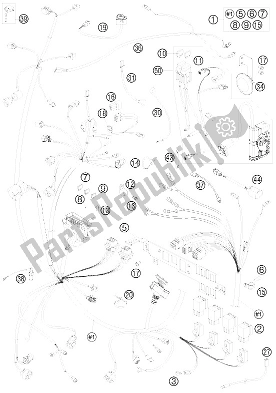 All parts for the Wiring Harness of the KTM 990 Adventure R Europe 2009