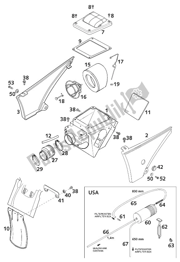 Todas las partes para Caja De Filtro De Aire Duke Ii 200 de KTM 640 Duke II ROT Europe 2001