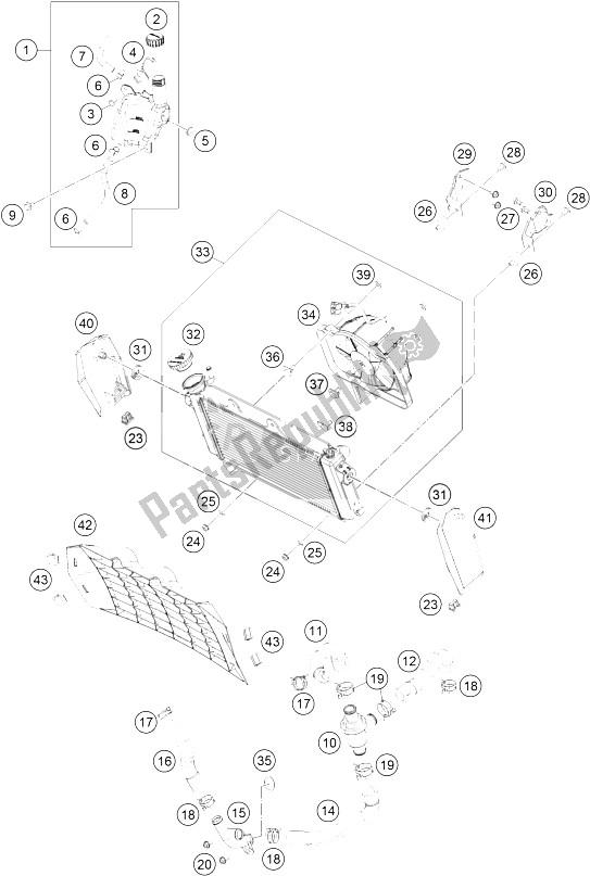 All parts for the Cooling System of the KTM 390 Duke BL ABS CKD 15 Thailand 2015