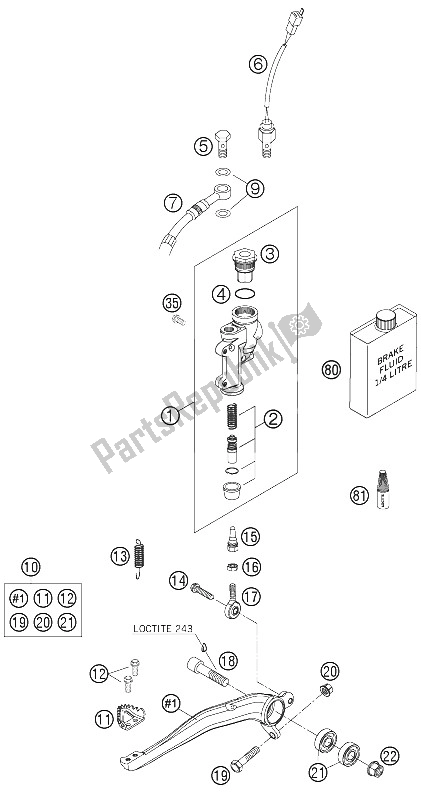 All parts for the Rear Brake Control of the KTM 125 SX Europe 2005