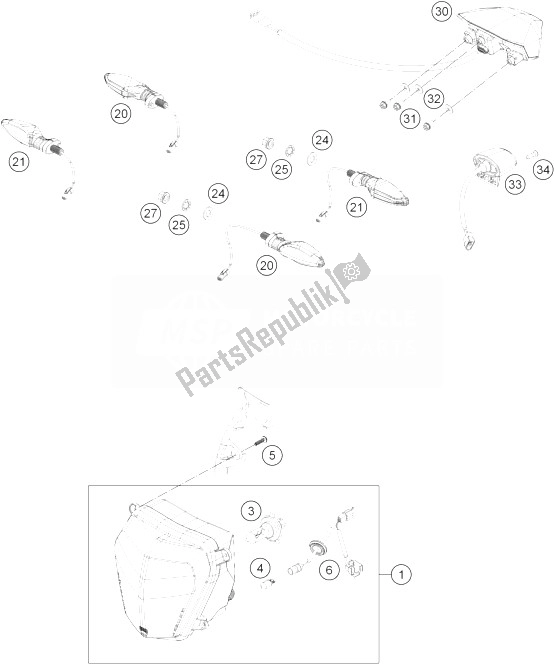 All parts for the Lighting System of the KTM 690 Duke R ABS CKD Malaysia 2014