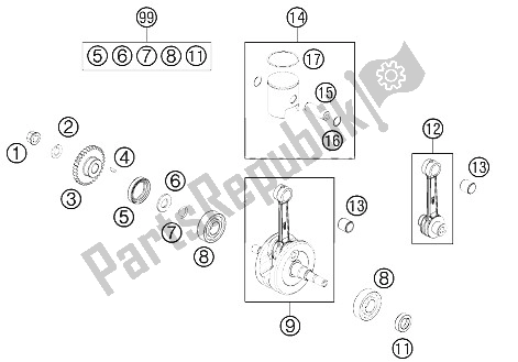 Toutes les pièces pour le Vilebrequin, Piston du KTM 50 SX Mini Europe 2012