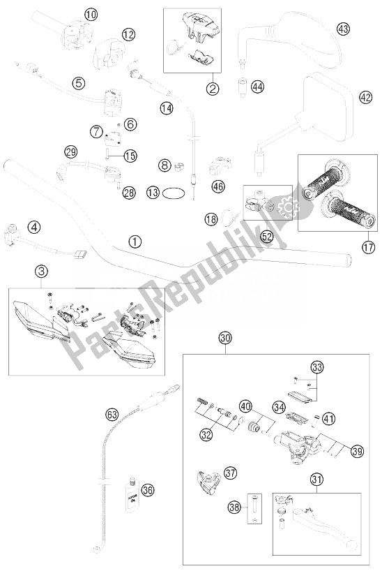 All parts for the Handlebar, Controls of the KTM 200 EXC Europe 2013