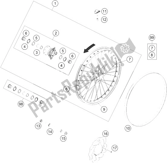 Alle onderdelen voor de Voorwiel van de KTM Freeride 250 R Europe 2016