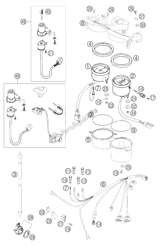 All parts for the Speedometer, Rev Counter of the KTM 640 Duke II Red United Kingdom 2005