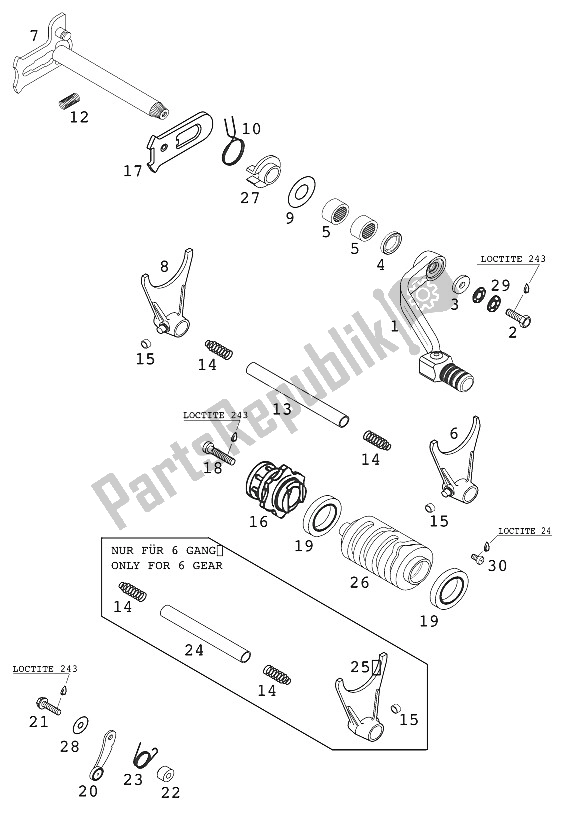 All parts for the Gear Change Mechanism 400/520 Racing 2000 of the KTM 400 EXC Racing Europe 2000