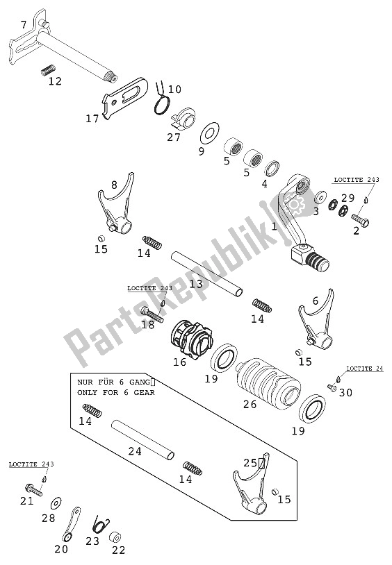 Alle onderdelen voor de Schakelmechanisme 400/520 Racing 2000 van de KTM 400 SX Racing Europe 2001