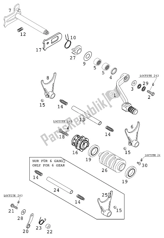 Alle onderdelen voor de Schakelmechanisme 400/520 Racing 2000 van de KTM 400 SX Racing USA 2000