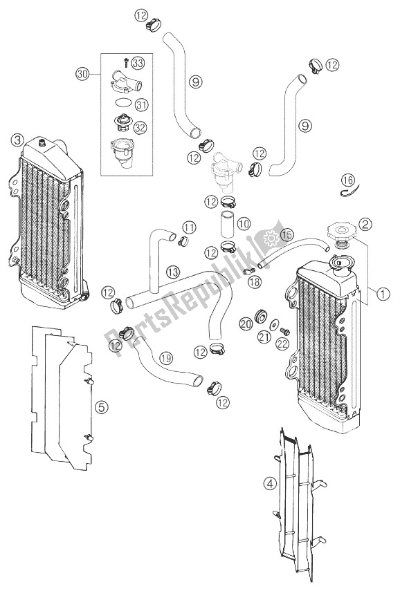 Toutes les pièces pour le Système De Refroidissement 250/300 Europe du KTM 250 EXC SIX Days Europe 2003