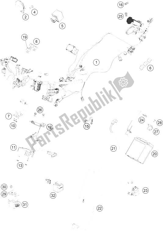 All parts for the Wiring Harness of the KTM 390 Duke White ABS CKD Thailand 2015