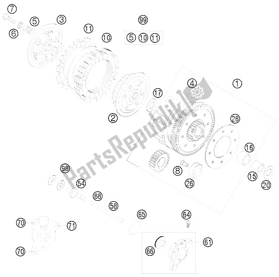 Alle onderdelen voor de Koppeling van de KTM 85 SX 19 16 Europe 2008