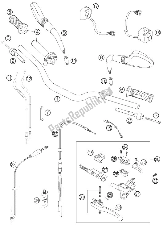 Todas las partes para Manillar, Controles de KTM 950 Supermoto Black Europe 2006