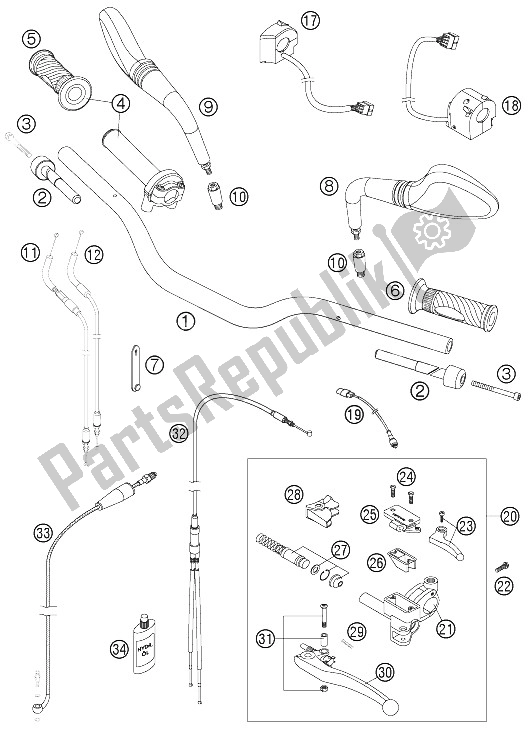 All parts for the Handlebar, Controls of the KTM 950 Supermoto Black USA 2006