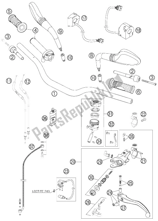 All parts for the Handlebar, Controls of the KTM 990 Superduke Orange Japan 2006