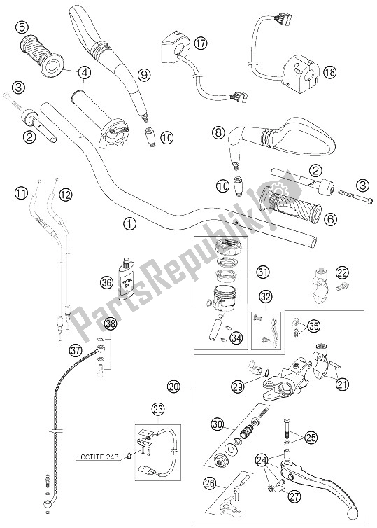 All parts for the Handlebar, Controls of the KTM 990 Superduke Titanium Europe 2006