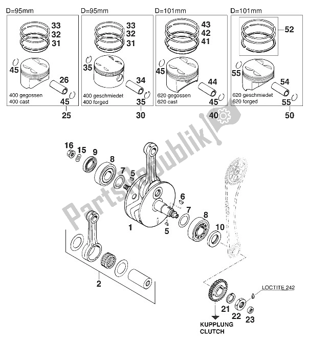 All parts for the Crankshaft - Piston 400/620'96 of the KTM 400 RXC E USA 1996