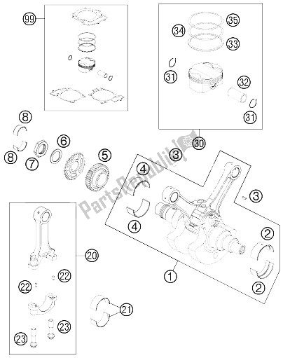 All parts for the Crankshaft, Piston of the KTM 990 Super Duke Black France 2009