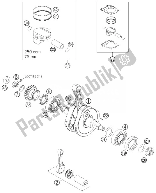 Tutte le parti per il Albero Motore, Pistone del KTM 250 SX F Europe 2007