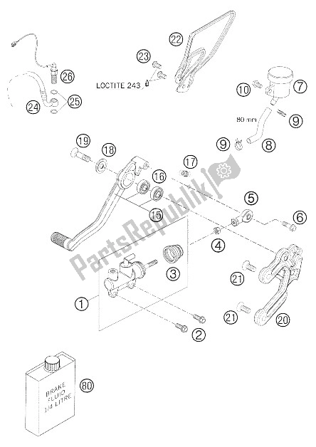 All parts for the Rear Brake Control of the KTM 990 Superduke Orange Australia United Kingdom 2006