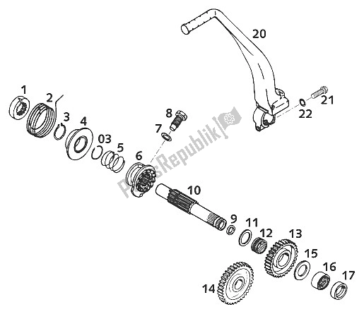 Tutte le parti per il Kickstarter Lc4 2001 del KTM 620 SC Super Moto Europe 2000