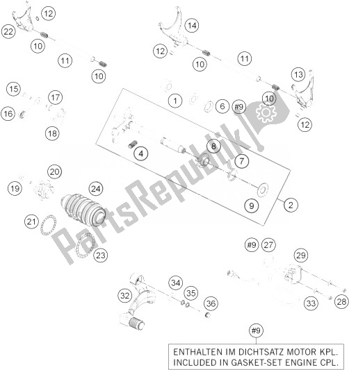 All parts for the Shifting Mechanism of the KTM 1190 ADV ABS Grey WES Europe 2014