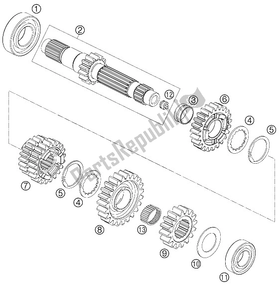 All parts for the Transmission I - Main Shaft of the KTM 690 Rally Factory Replica Europe 2009