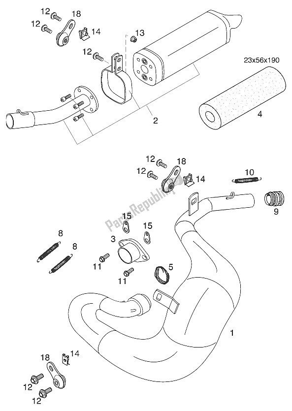 Toutes les pièces pour le Silencieux D'échappement 65sx 2000 du KTM 65 SX Europe 2000