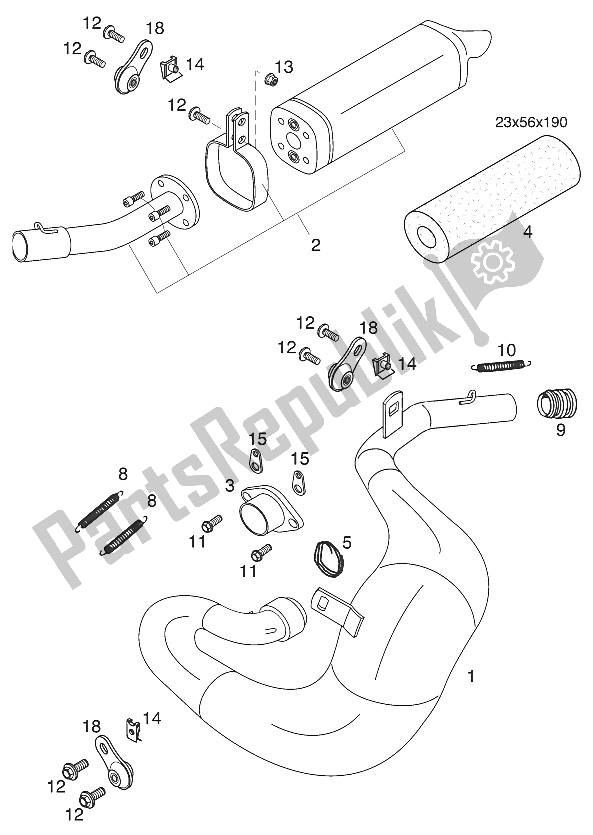 Tutte le parti per il Silenziatore 65sx 2001 del KTM 65 SX Europe 600115 2001