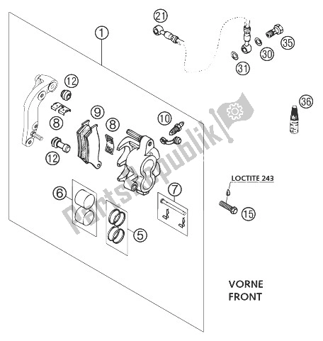 Toutes les pièces pour le étrier De Frein Avant Brembo 250 du KTM 300 EXC USA 2003