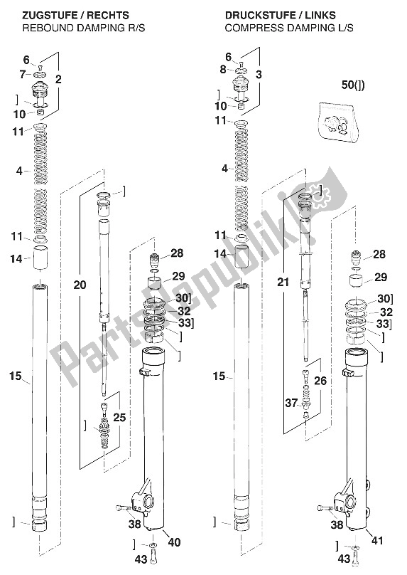 Tutte le parti per il Gambe Anteriori - Sospensione Marzocchi '95 del KTM 125 SX Marz OHL USA 1995