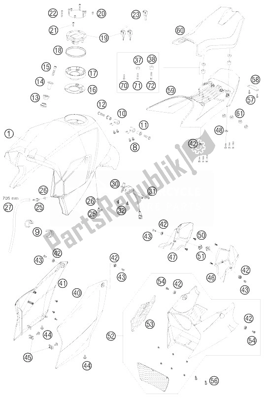 Toutes les pièces pour le Réservoir, Siège, Couverture du KTM 990 Super Duke R Australia United Kingdom 2010